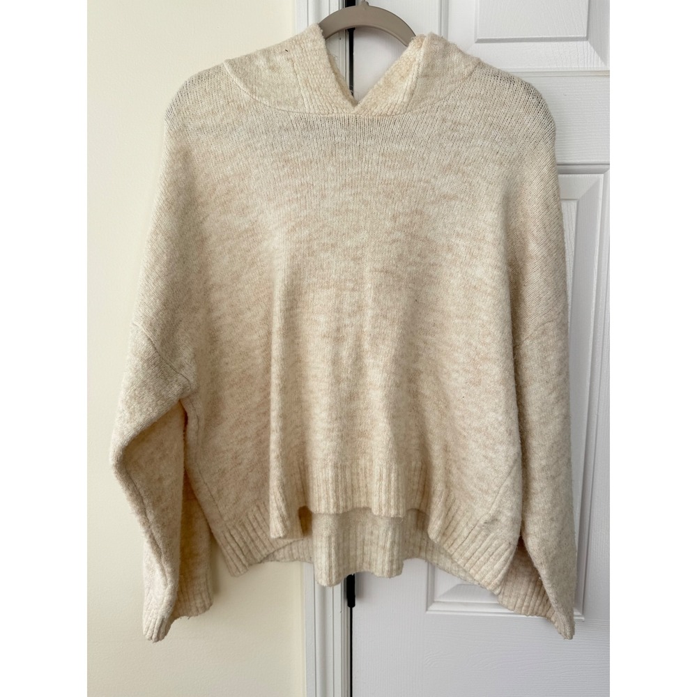 Stradivarius Speckled Cream Knit‎ Hoodie Sweater Oversized Relaxed Fit Women's M